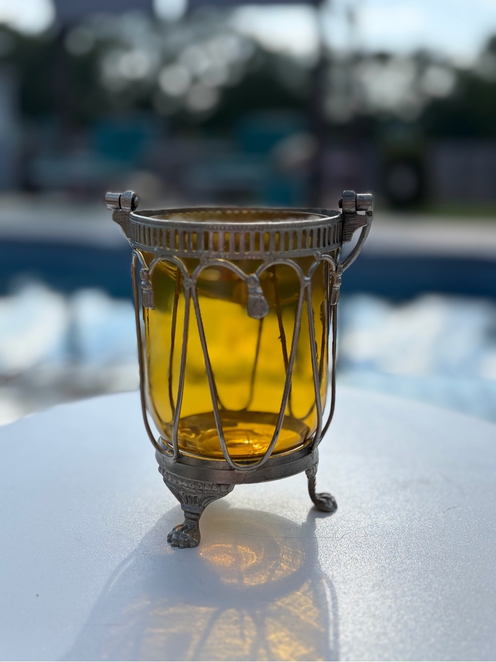 Amber Glass and Silver Metal Decorative Votive Holder - Home Accents